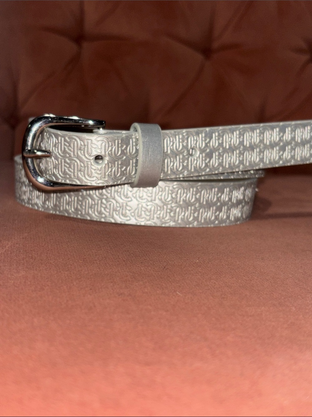 Juicy Couture black label Silver repeat logo embossed Patterned Women's‎ Belt M